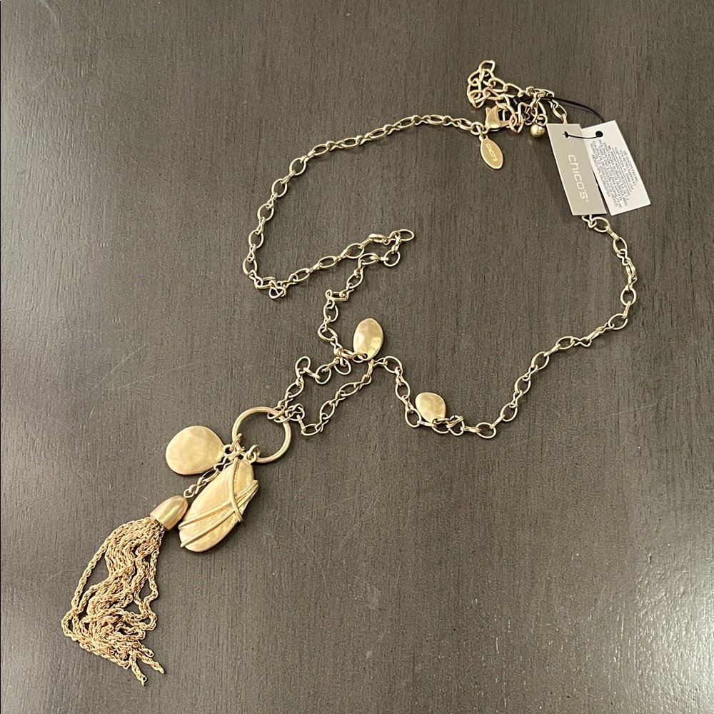 Chico's Gold Necklace with Tassel Charm NWT